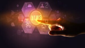 Hand touching digital button concept concept