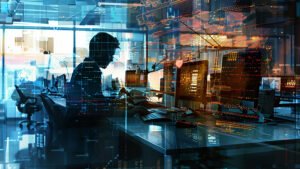 Painting man with flower his hand moon background