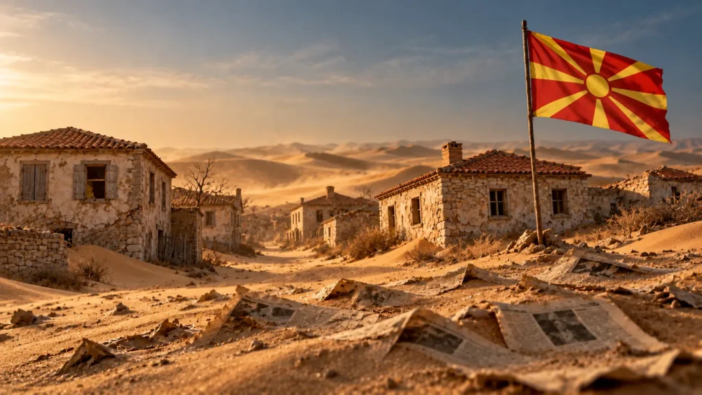 Deserted village and buried newspapers