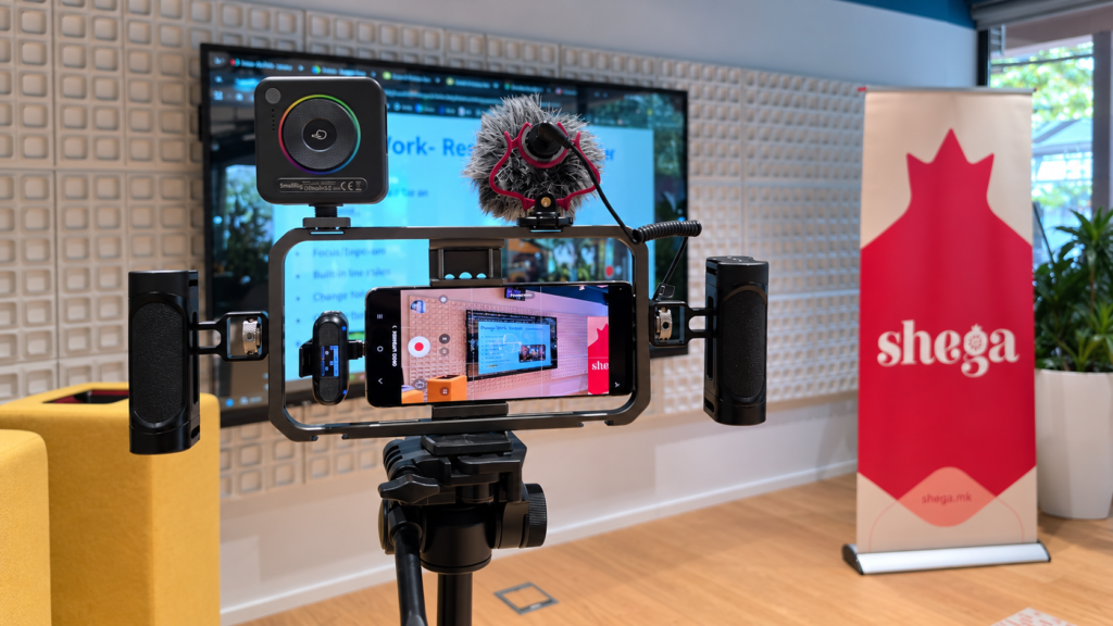 Smartphone filming rig and Shega banner