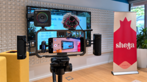 Smartphone filming rig and Shega banner